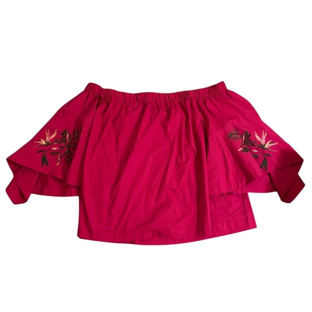 Lane‎ Bryant Magenta Pink Off Shoulder Embroidered Bell Sleeve Top 18/20P